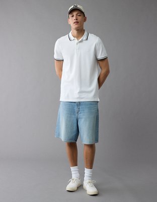 AE Camisa Polo Slim Fit Stretch Gastada y Decorada de Piqué