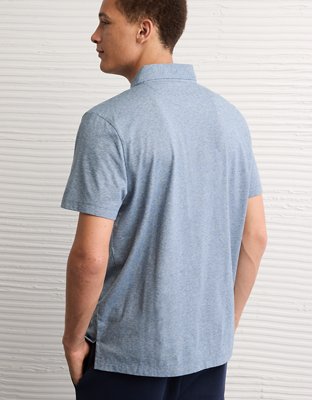 Мужское поло American Eagle AE 24/7 Standard Fit Club Pique Polo Shirt, цвет: Синий — фото 2