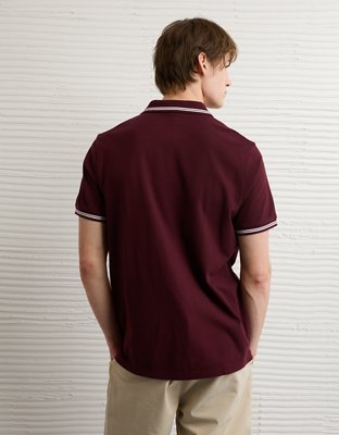 Мужское поло American Eagle AE Standard Fit Logo Pique Polo, цвет: Бордовый — фото 2