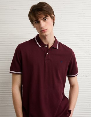 Мужское поло American Eagle AE Standard Fit Logo Pique Polo, цвет: Бордовый — фото 4