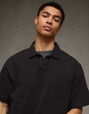 AE Boxy Johnny Collar Knit Polo Shirt | American Eagle