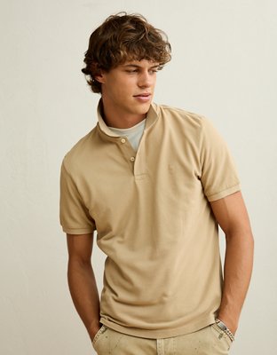AE Standard Fit Lived-In Pique Polo Shirt | American Eagle