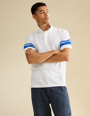 AE Standard Fit Applique Stripe Pique Polo Shirt | American Eagle
