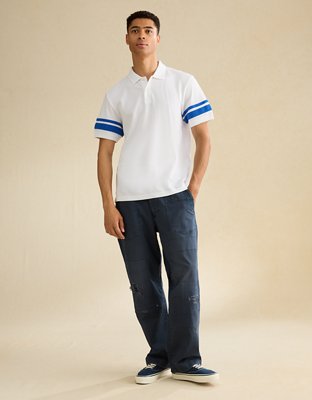 Мужское поло American Eagle AE Standard Fit Applique Stripe Pique Polo, цвет: Белый — фото 4