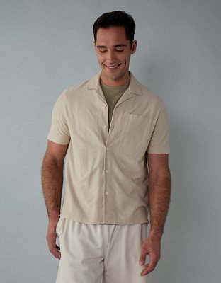 AE Short-Sleeve Jacquard Button-Up Shirt