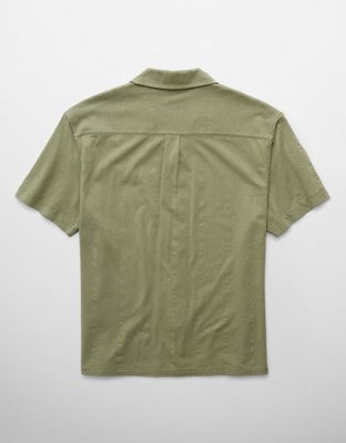 AE Jacquard Textured Button-Up Polo Shirt
