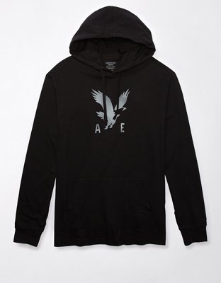 Buy American Eagle Men Black Super Soft Graphic Hoodie online