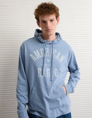 AE Standard Fit Lightweight Logo Graphic Hoodie T-Shirt Men's Washed Blue XXL