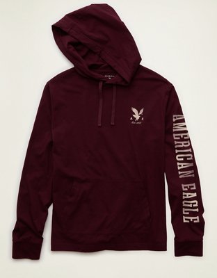 AE Standard Fit Lightweight Logo Graphic Hoodie T-Shirt Men's Burgundy S