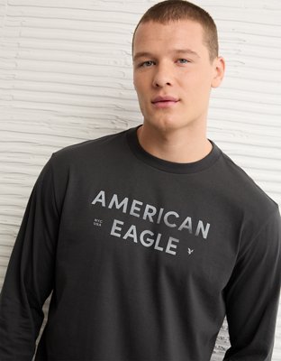 T-shirt Raglan Manches Longues American Eagle Bleu Homme Taille M