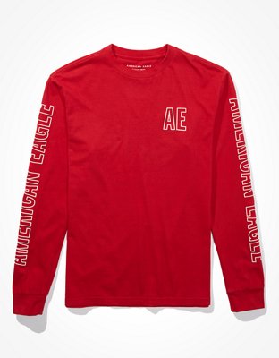 red long sleeve graphic tee