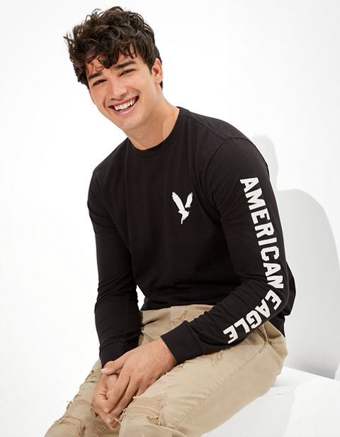 Мужские футболки American Eagle AE Super Soft Long-Sleeve Eagle Graphic T-Shirt