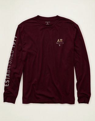 AE Standard Fit Long-Sleeve Logo Graphic T-Shirt Men's Burgundy XXL