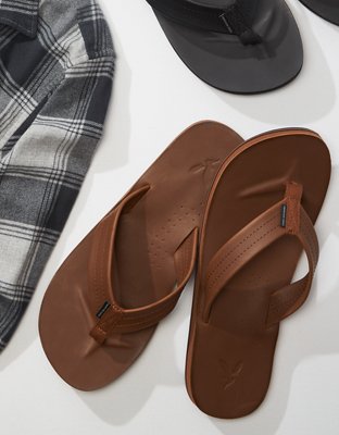 Men's Leather Flip Flops in Brown