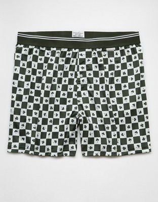AEO Mens St. Patricks Day Clover Check Ultra Soft Pocket Boxer Short