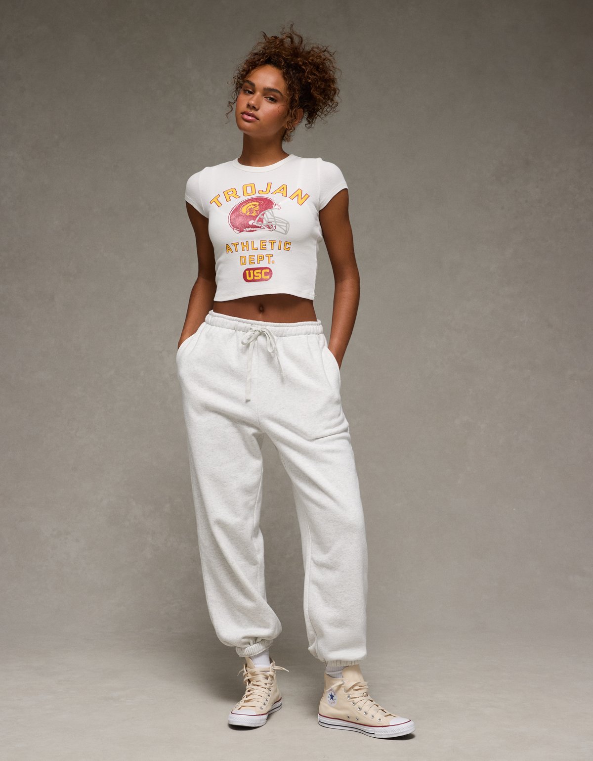 AE USC Trojans Graphic Cropped Baby Tee - image 5