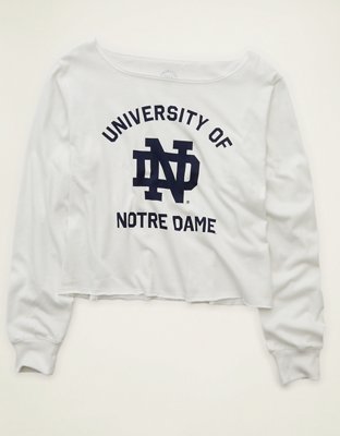 Женская футболка American Eagle AE Notre Dame Off-the-Shoulder Graphic, цвет: Зелёный — фото 3