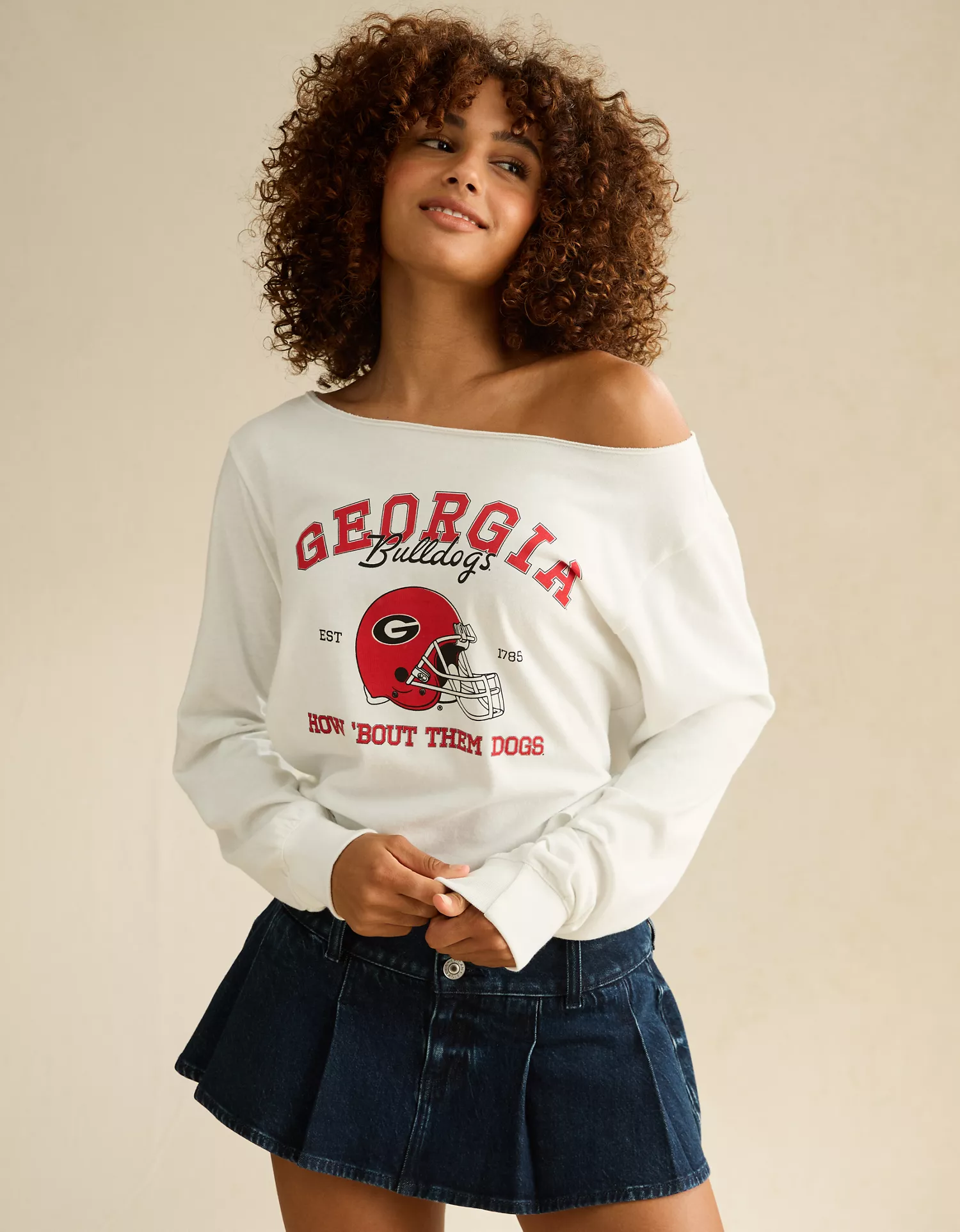 AE Georgia Bulldogs Off-the-Shoulder Graphic T-Shirt