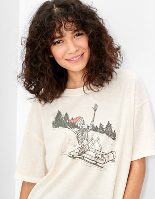 AE Oversized Sledding Skeleton Graphic T-Shirt