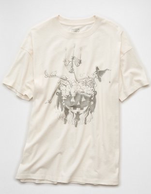 Женская футболка American Eagle AE Oversized Halloween Graphic, цвет: Меловой — фото 3