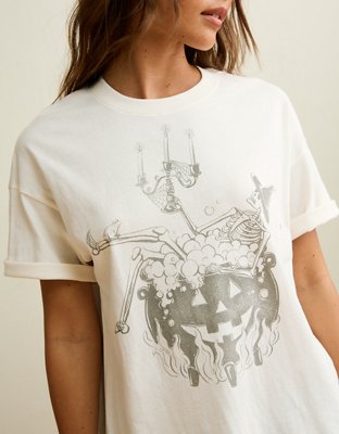 Женская футболка American Eagle AE Oversized Halloween Graphic, цвет: Меловой — фото 5