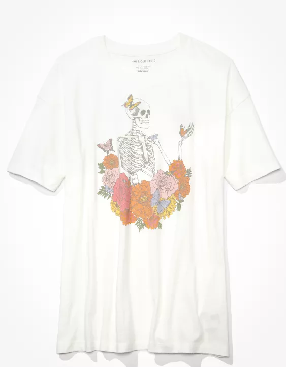 AE Oversized Floral Skeleton Graphic Tee