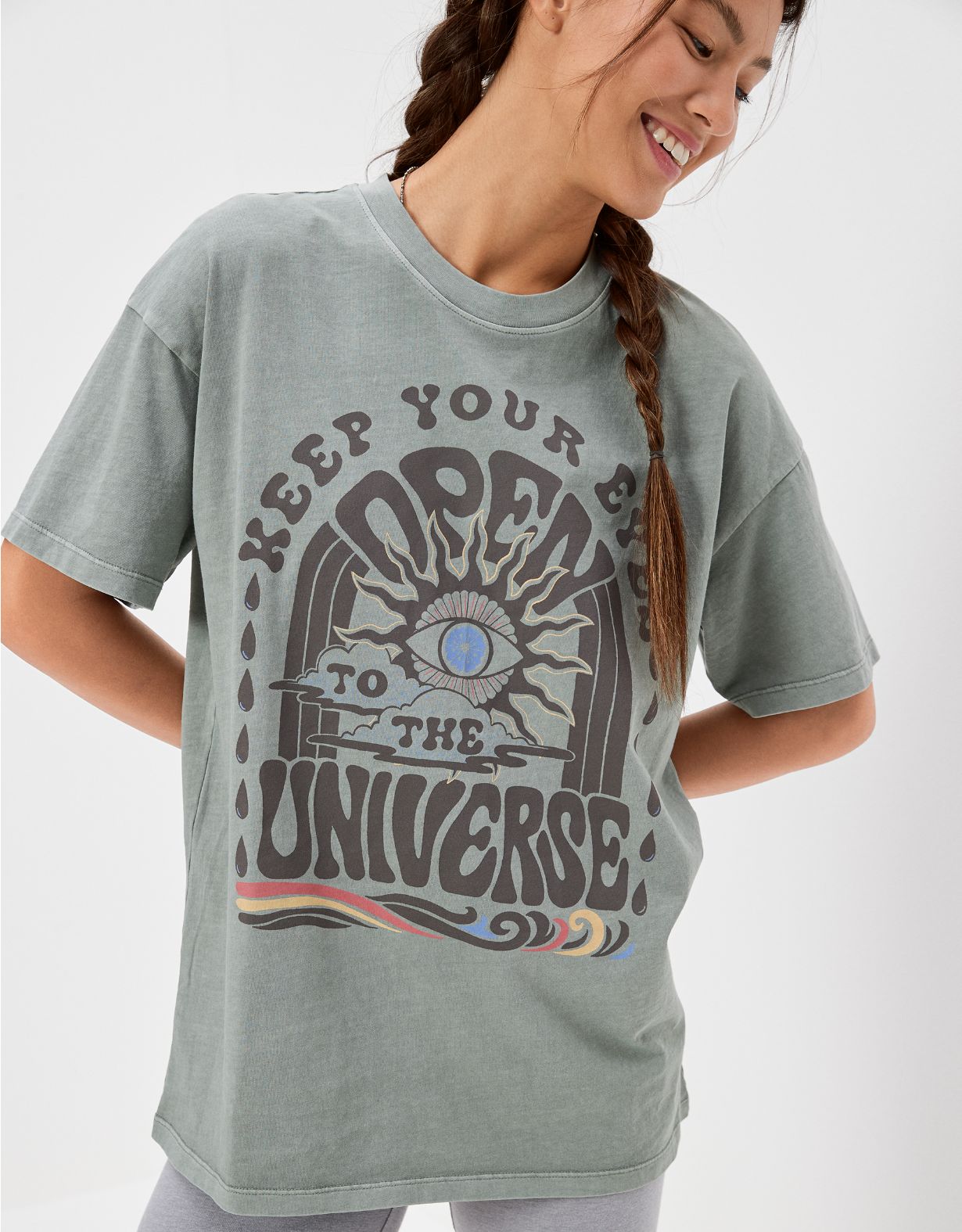T-shirt à image surdimensionné avec message positif AE