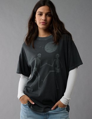 AE Oversized Skeleton Halloween Graphic T-Shirt