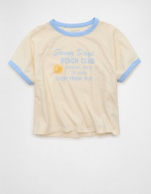 Женская футболка American Eagle AE Graphic Ringer, цвет: Пудрово-голубой — фото 3