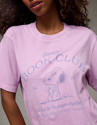 Женская футболка American Eagle AE Boxy Snoopy Graphic, цвет: Фиолетовый — фото 5