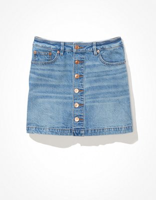 AE Button-Front Denim Mini Skirt