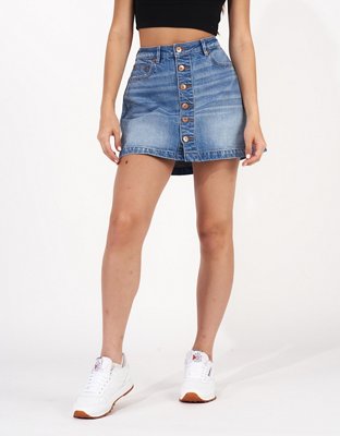 AE Button-Front Denim Mini Skirt