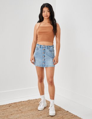 AE Button-Front Denim Mini Skirt