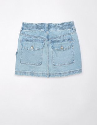 AE Stretch Low-Rise A-Line Denim Cargo Mini Skirt