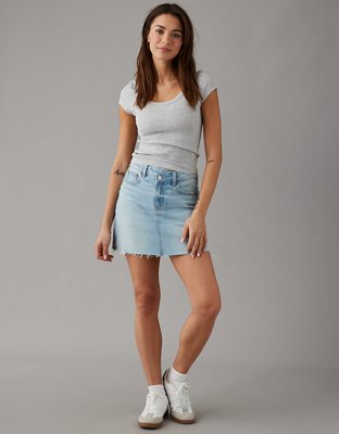 High waisted white denim hot sale skirt