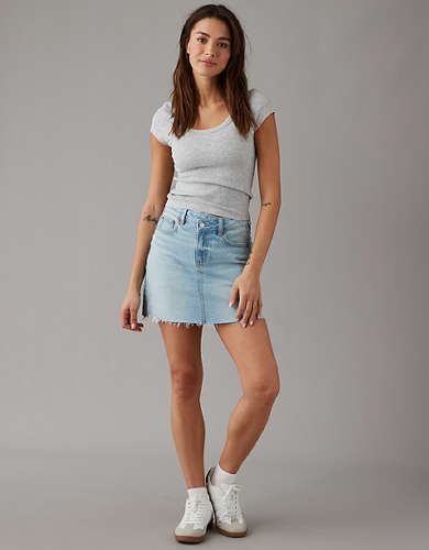 AE Stretch Crossover High-Waisted Perfect Denim Mini Skirt