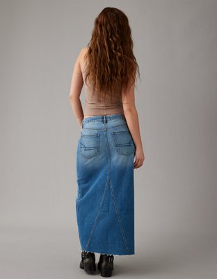 AE Low-Rise Denim Maxi Skirt