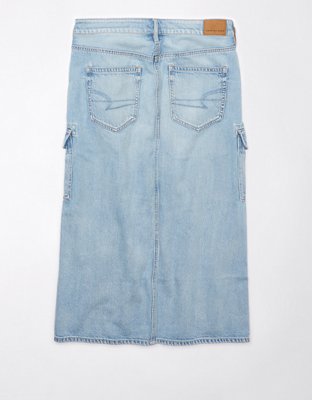 AE Dreamy Drape High-Waisted Cargo Denim Midi Skirt