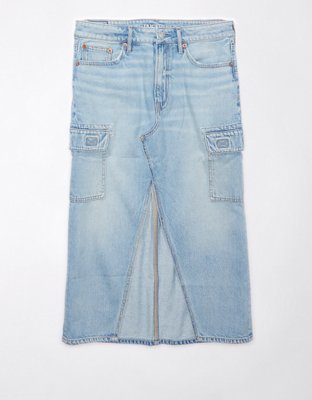 AE Dreamy Drape High-Waisted Cargo Denim Midi Skirt