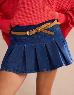 AE High-Waisted Pleated Denim Mini Skort