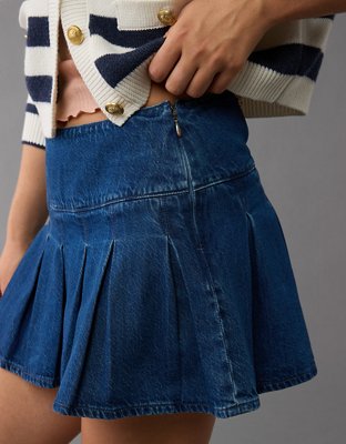 AE High-Waisted Pleated Denim Mini Skort