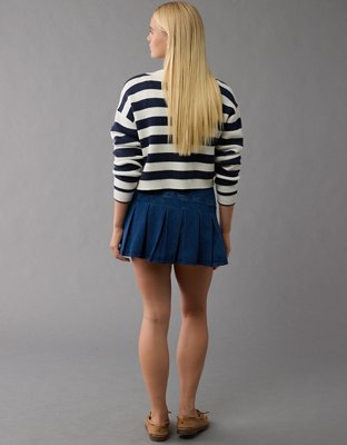 AE Mini Skort Plisada Cintura Alta de Denim