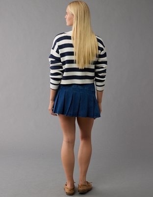 AE High-Waisted Pleated Denim Mini Skort