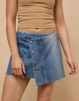 AE Stretch Asymmetric Low-Rise A-Line Denim Mini Skirt