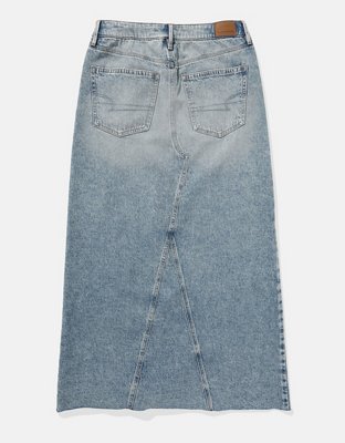 AE Dreamy Drape Low-Rise Denim Maxi Skirt