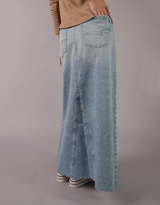 AE Dreamy Drape Low-Rise Denim Maxi Skirt