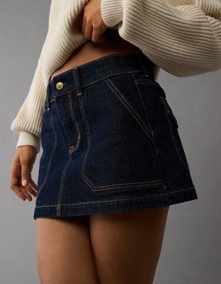 AE Stretch Low-Rise A-Line Denim Mini Skirt