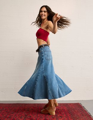 AE Low-Rise Pieced Denim Maxi Skirt