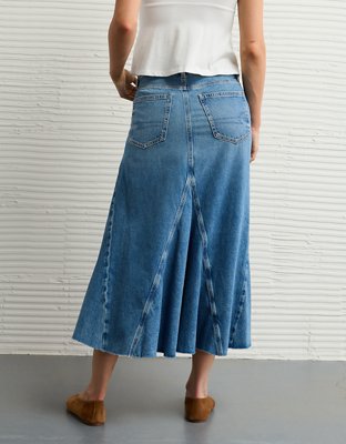 AE Low-Rise Pieced Denim Maxi Skirt