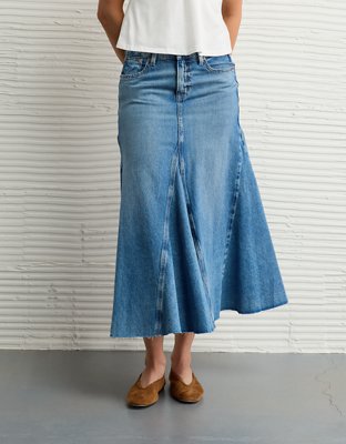 AE Low-Rise Pieced Denim Maxi Skirt